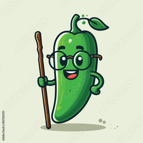 vector style illustration cute happy green chilli mascot