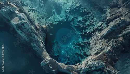 Imagine a surreal underwater landscape where gravity defies logic and ordinary objects take on extraordinary forms Use the aerial perspective of drone photography to create a mesme