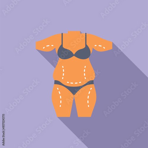 Liposuction female body icon flat vector. Loss fat. Clinic process obese photo