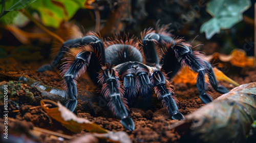 Domesticated Tarantula in a Well-Equipped Terrarium Exhibiting Essential Care For Spiders