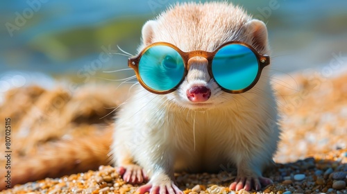  A tiny creature in sunglasses sits atop a mound of sand and gravel