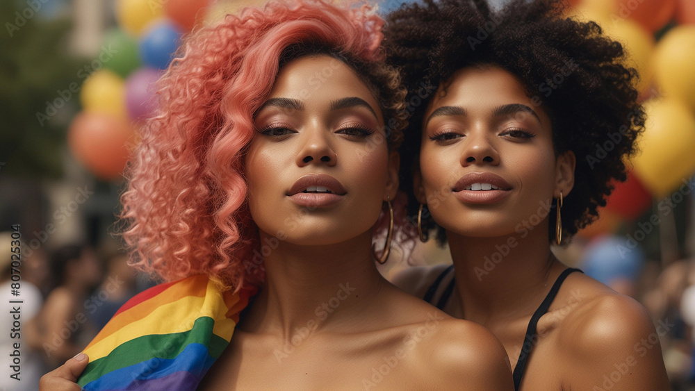 Generative AI picture, bisexual gay person with rainbow flag, LGBT people gay pride month Generative AI picture, bisexual gay person with rainbow flag, LGBT people gay pride month