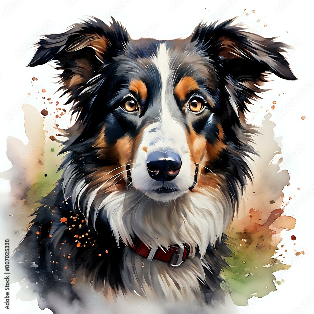 Fototapeta premium Watercolor Portrait of a Border Collie Dog 