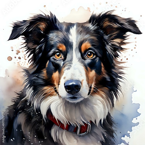 Watercolor Portrait of a Border Collie Dog  © joe