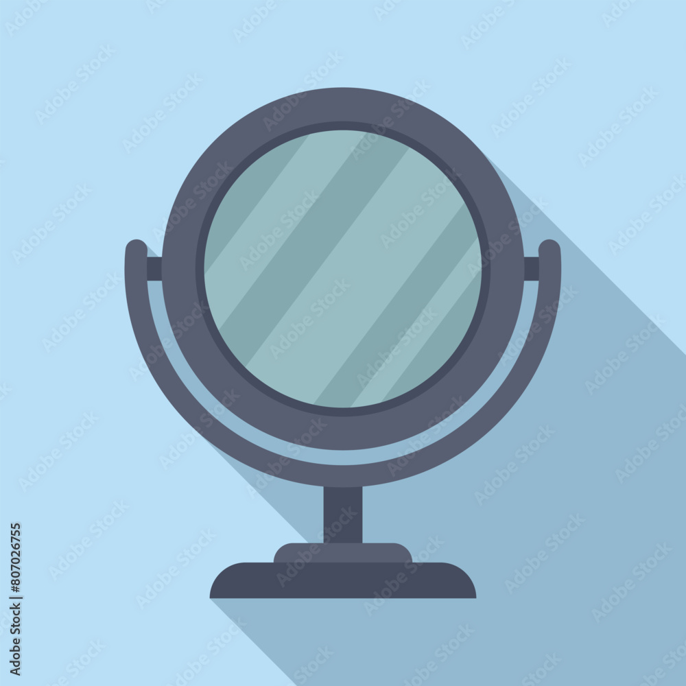 Round desk mirror icon flat vector. Makeup glass. Desk fashion object Round desk mirror icon flat vector. Makeup glass. Desk fashion object