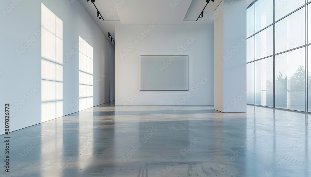 Fototapeta premium An empty gallery room featuring just one artwork against a white wall