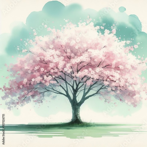 Watercolor painting of a cherry tree