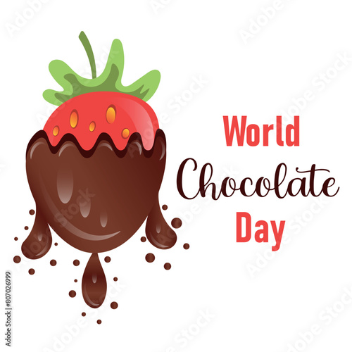 World Chocolate Day Celebration 7 July Chocolate Covered Strawberries Delicious Dessert Flat Style