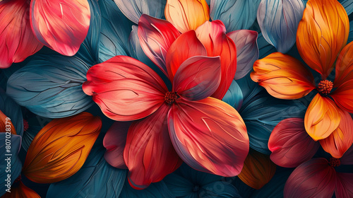 Layered abstract background with overlapping floral brushstrokes in vibrant colors.