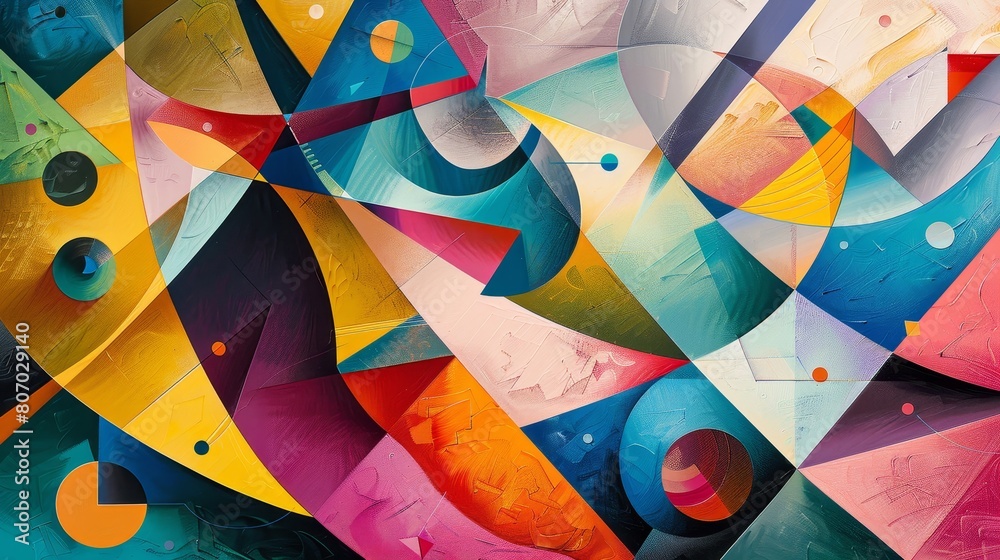 Fototapeta premium Capture the essence of Cubism through a virtual reality experience with a worms-eye view perspective Use vibrant colors
