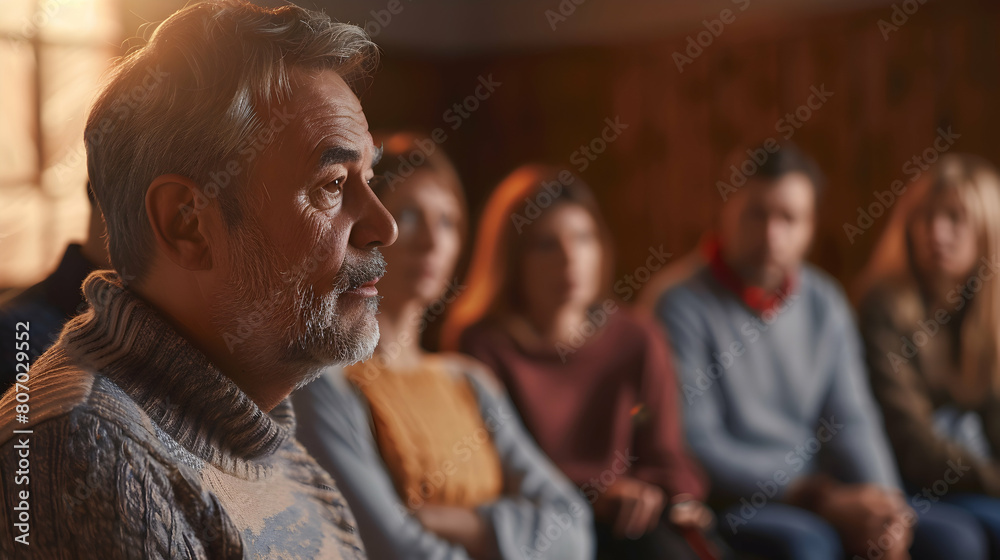Empathetic Portrayal of Hepatitis Support Group: Patients Sharing Experience  Support in Realistic Group Session Focused on Living with Hepatitis   Photo Stock Concept
