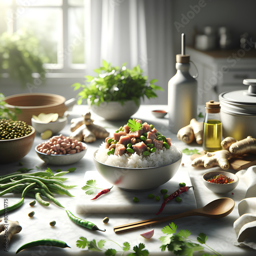 Shola Sticky Rice with Mung Beans on Marble Counter photo