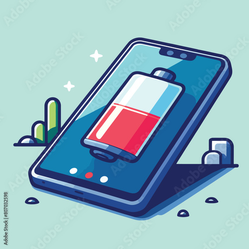 illustration of a smartphone with a low battery icon on the screen