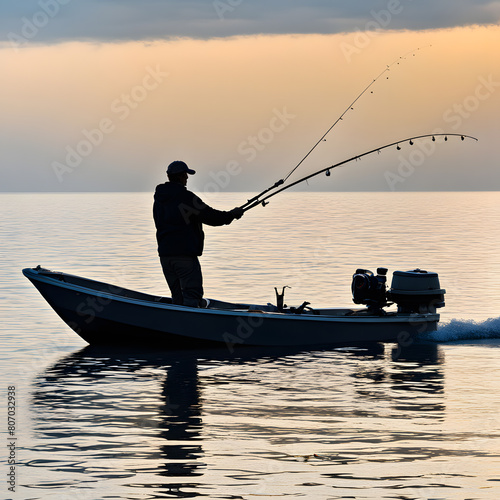 Angler with fishing rod, ai-generatet
