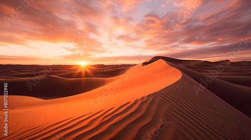 Sunset over sand dunes in Erg Chebbi  Morocco