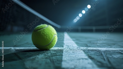 Tennis balls on a tennis court. Selective focus.
