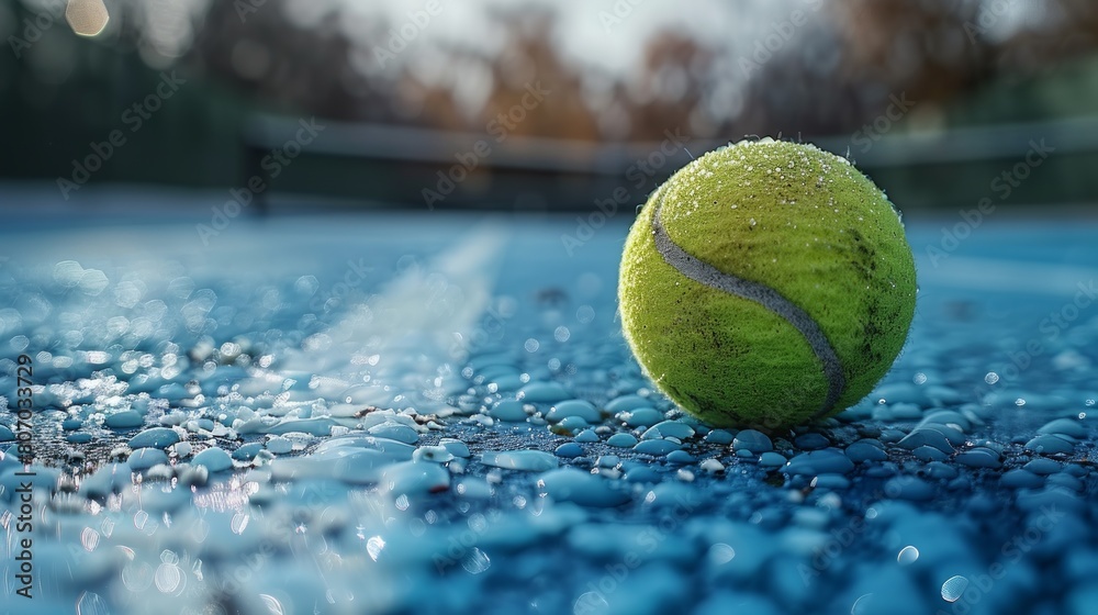 Tennis balls on a tennis court. Selective focus.