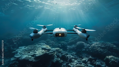 An underwater drone exploring the depths of the ocean, mapping new territories for scientific research photo