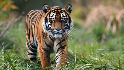 Tiger Mother: A Description of a Large Wild Cat with Distinctive Stripes. Concept Wildlife, Animal Characteristics, Stripes Pattern, Large Cats, Tiger Species photo