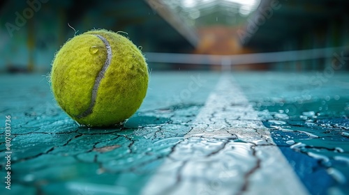 Tennis balls on a tennis court. Selective focus. © nataliia_ptashka