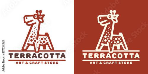 Giraffe Animal Head Terracotta Clay Art Style Vector Logo Art