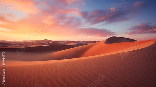 Panorama of desert dunes at sunset. 3D Rendering