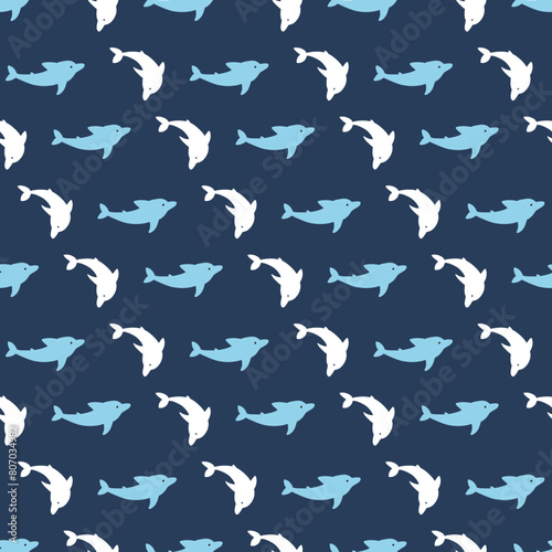 Ocean Blue Dance Seamless Dolphin Fish Pattern