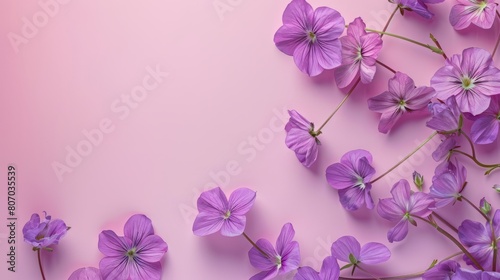 Purple flowers blooming against soft pastel background with copy space  enhanced by english alphabet letters - vibrant floral composition with isolated setting  ideal for design projects  advertising 