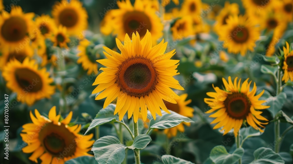 Sunny delight: vibrant sunflowers in full bloom, nature's radiance captured in stunning detail, floral background illustration ideal for print, web, and design projects Sunny delight: vibrant sunflowers in full bloom, nature's radiance captured in stunning detail, floral background illustration ideal for print, web, and design projects