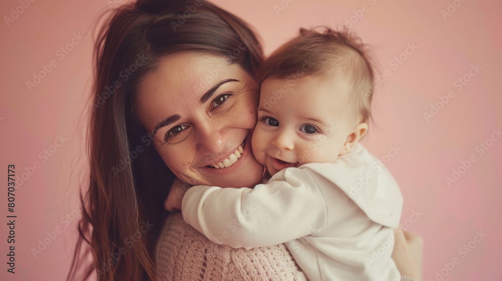 A mother lovingly holds her baby in her arms, cradling them close