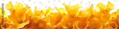 Refreshing zest: droplets shimmer, whispering of the zesty tang and delightful sweetness of orange juice photo