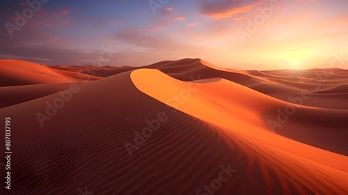 Panoramic view of sand dunes in the Sahara desert at sunset © Michelle