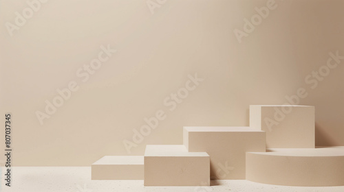 Wallpaper Mural Minimalist beige geometric podiums for product display. Empty copy space for product presentations. Generative AI Torontodigital.ca
