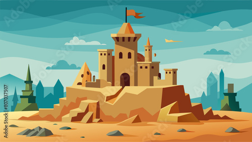 A sandcastle modeled after a postapocalyptic city with crumbling buildings and debris tered throughout..