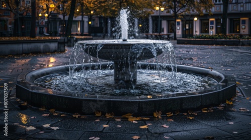 An isolated fountain in a deserted square still flowing
