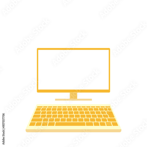 白色画面のキーボード別のモニター（16:9・正面・オレンジ・1台）