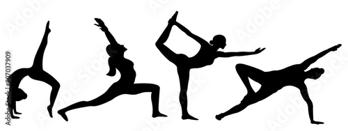 Silhouette of a yoga poses, Women silhouettes Collection of yoga poses 