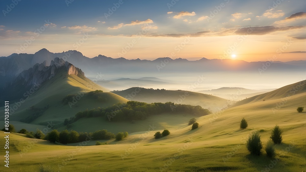 valley of mountains at dawn. Slovakia's summertime scenery in its natural state