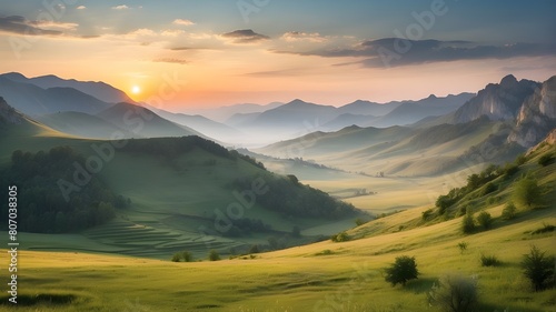 valley of mountains at dawn. Slovakia's summertime scenery in its natural state