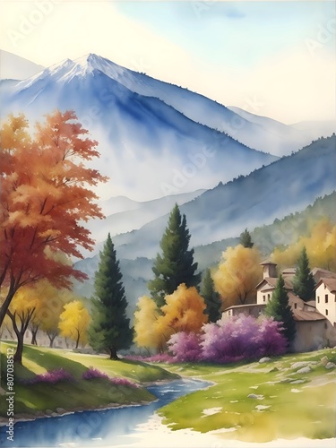 Gabala Azerbaijan Country Landscape Illustration Art