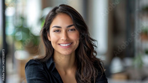 A Smiling, Confident Latin Woman Looks Directly At The Camera, Background HD For Designer 