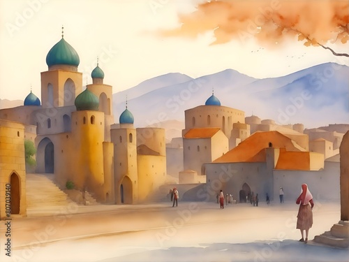 Shaki Azerbaijan Country Landscape Illustration Art