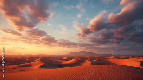 beautiful panorama of sand dunes at sunset - 3d render