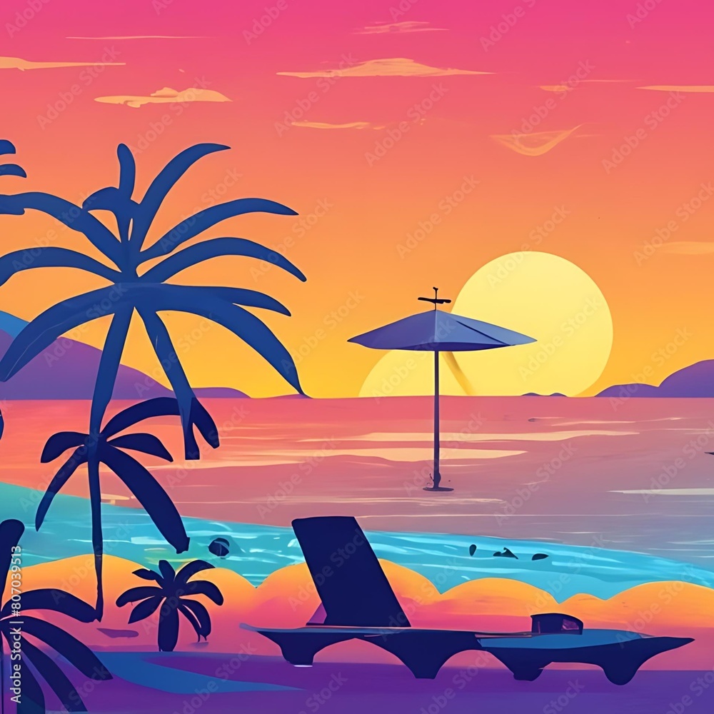 Obraz premium sunset on the beach with trees
