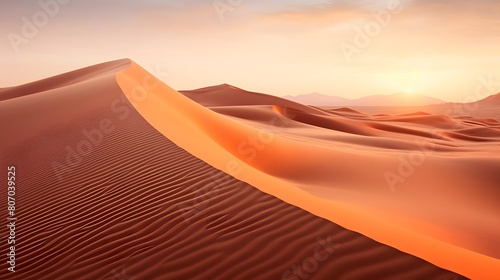 Sand dunes in the Sahara desert at sunset. 3d render