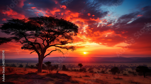 Sunrise Over the Serengeti  Paint the horizon ablaze with color.