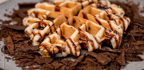 Image of belgian waffles with chocolate shavings