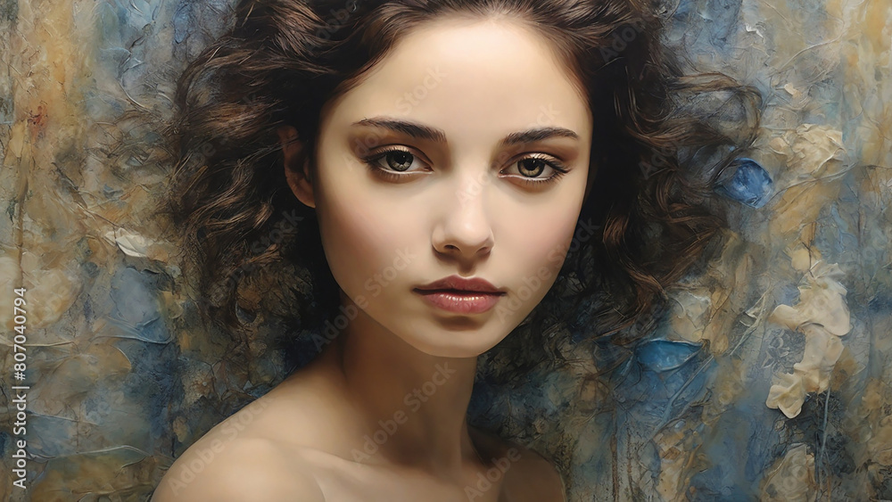 Encaustic painting: A tender, intimate portrait, capturing the essence and emotion of the subject, with expressive eyes and a gentle countenance, all rendered in the luminous,