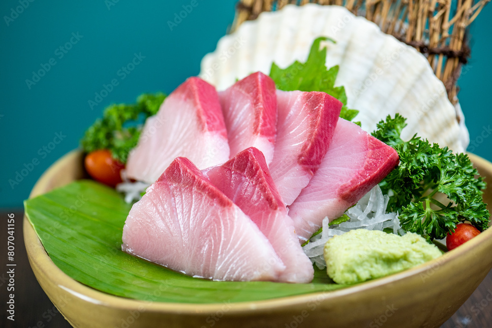 Toro sashimi with wasabi and pickled ginger Toro sashimi with wasabi and pickled ginger