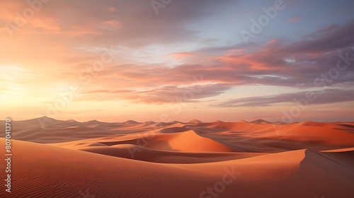 Panorama of sand dunes in the Namib desert at sunset